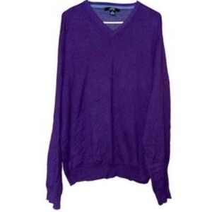 Foxcroft Cotton Cashmere Blend Men's Purple V-Neck Sweater Size M